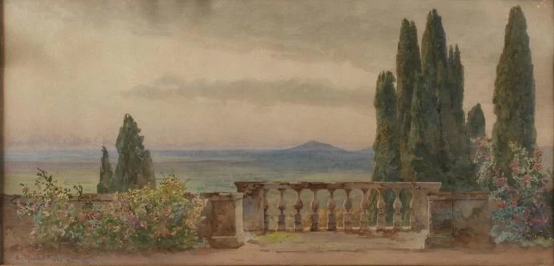 Vista dell'entroterra di Roma da un ampio terrazzo